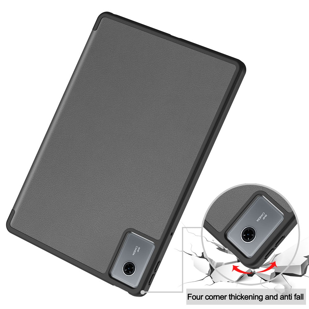 For Lenovo Idea Tab (TB336ZU  /  TB336FU)  /  Xiaoxin Pad 11 2025 Stand Case Shock-Absorbent Leather Tablet Cover with Pen Slot - Grey
