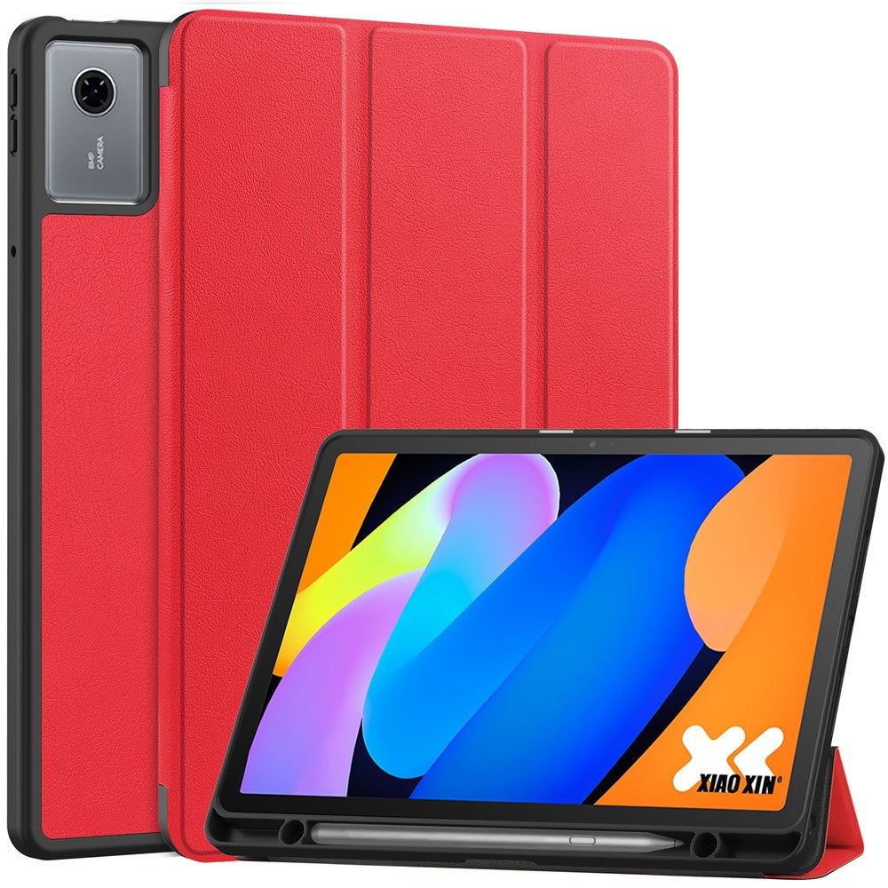 For Lenovo Idea Tab (TB336ZU  /  TB336FU)  /  Xiaoxin Pad 11 2025 Stand Case Shock-Absorbent Leather Tablet Cover with Pen Slot - Red