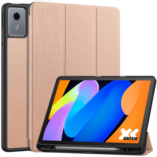 For Lenovo Idea Tab (TB336ZU  /  TB336FU)  /  Xiaoxin Pad 11 2025 Stand Case Shock-Absorbent Leather Tablet Cover with Pen Slot - Rose Gold