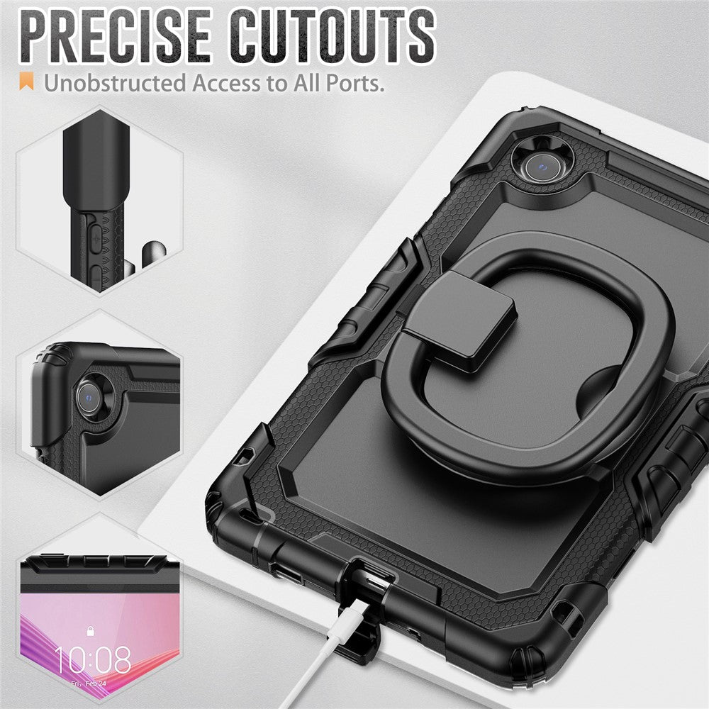 For Lenovo Tab K9 TB305FU Case Ring Kickstand PC + Silicone Shockproof Tablet Cover - Black