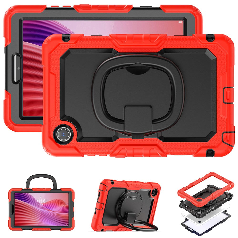 For Lenovo Tab K9 TB305FU Case Ring Kickstand PC + Silicone Shockproof Tablet Cover - Red