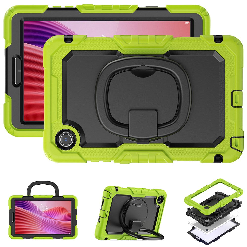 For Lenovo Tab K9 TB305FU Case Ring Kickstand PC + Silicone Shockproof Tablet Cover - Yellowgreen