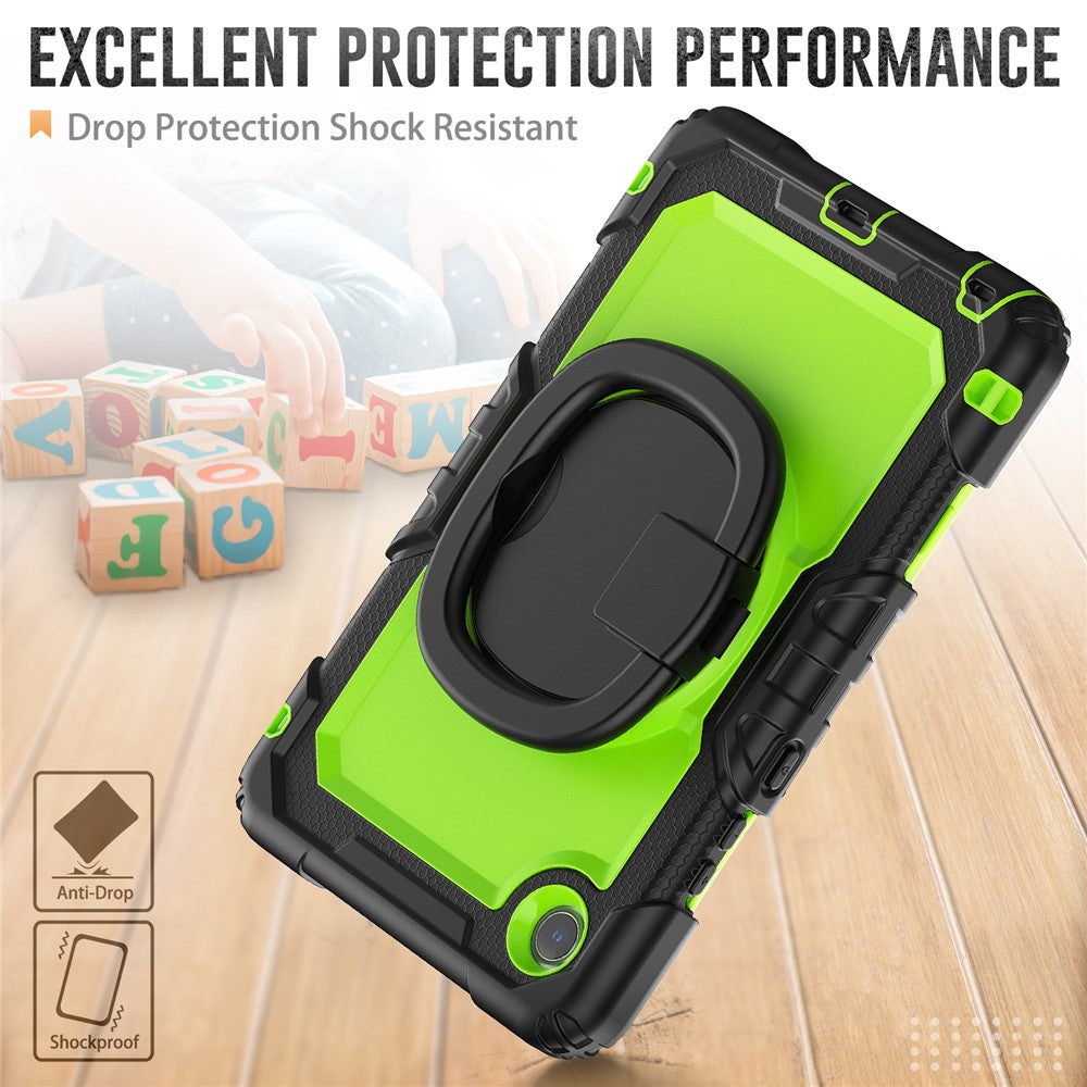 For Lenovo Tab K9 TB305FU Case Ring Kickstand PC + Silicone Shockproof Tablet Cover - Black / Yellowgreen