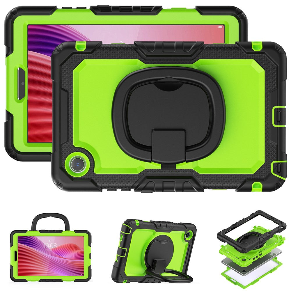 For Lenovo Tab K9 TB305FU Case Ring Kickstand PC + Silicone Shockproof Tablet Cover - Black / Yellowgreen