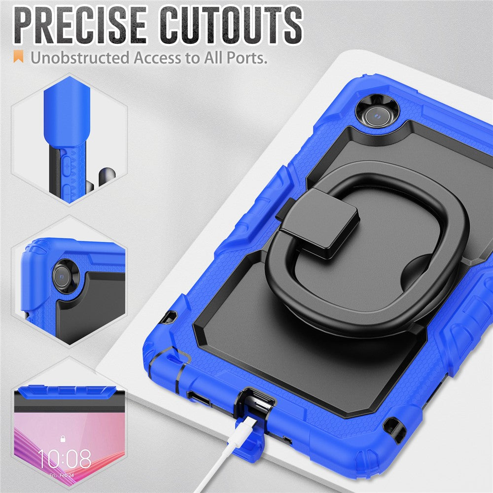 For Lenovo Tab K9 TB305FU Case Ring Kickstand PC + Silicone Shockproof Tablet Cover - Dark Blue