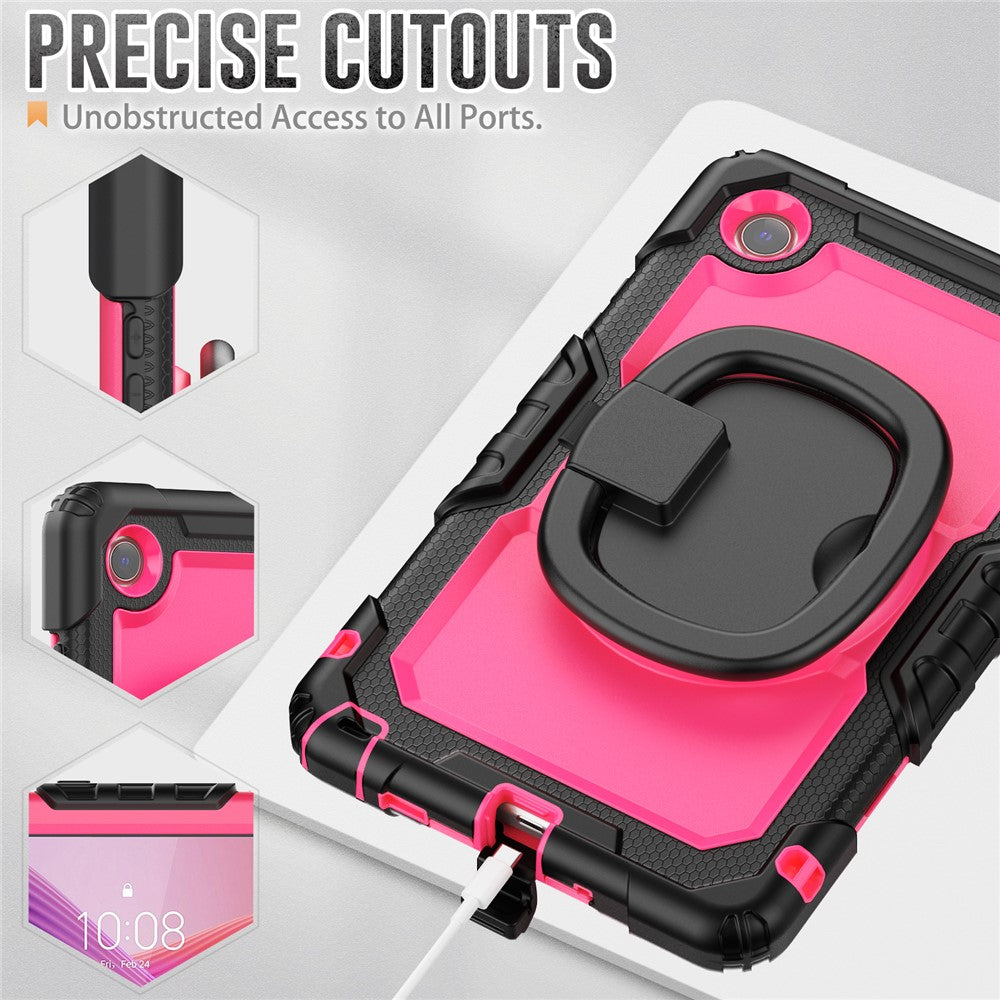 For Lenovo Tab K9 TB305FU Case Ring Kickstand PC + Silicone Shockproof Tablet Cover - Black / Rose