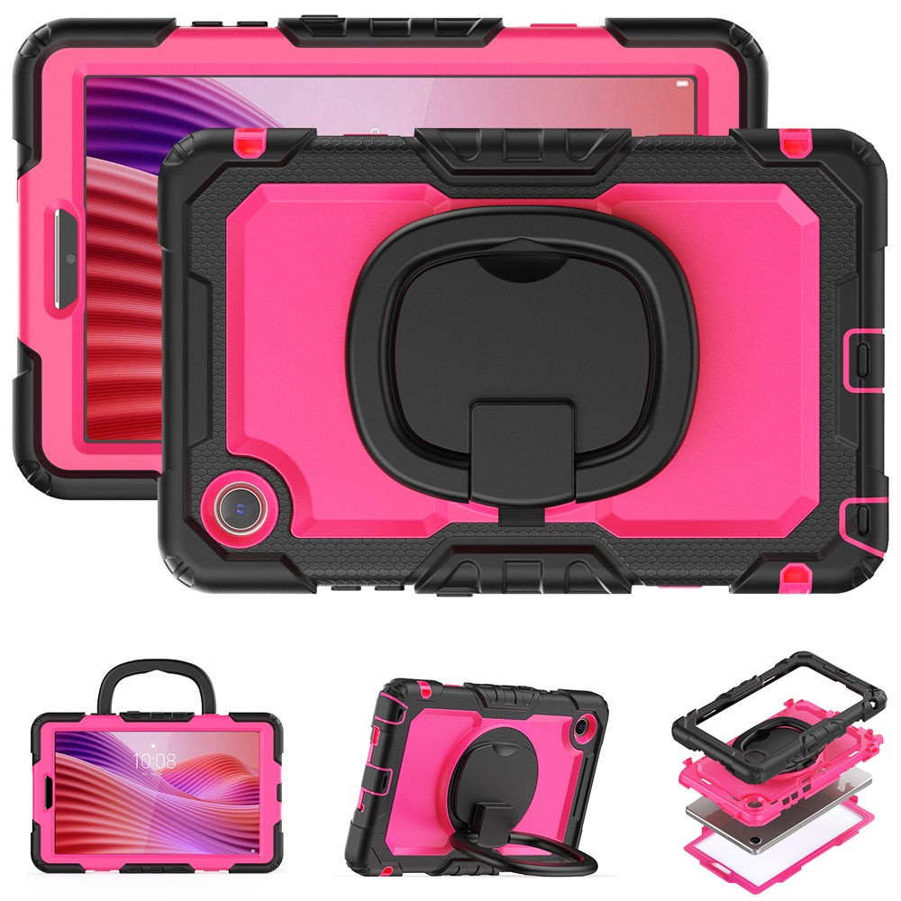 For Lenovo Tab K9 TB305FU Case Ring Kickstand PC + Silicone Shockproof Tablet Cover - Black / Rose