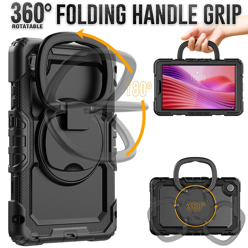 For Lenovo Tab K9 TB305FU Kickstand Case PC + Silicone Tablet Cover with Shoulder Strap - Black