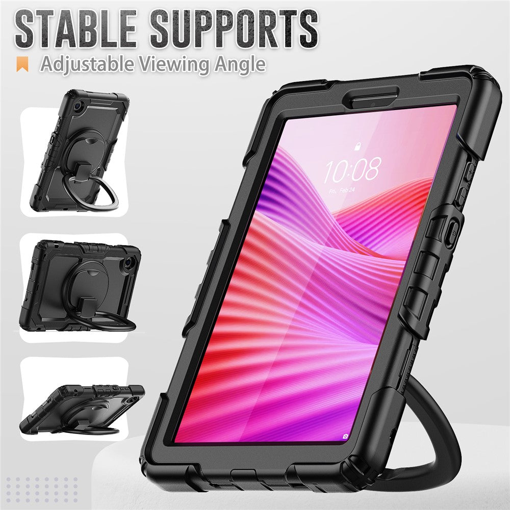 For Lenovo Tab K9 TB305FU Kickstand Case PC + Silicone Tablet Cover with Shoulder Strap - Black