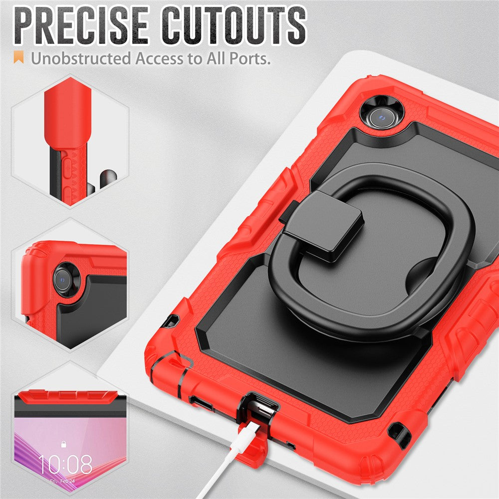 For Lenovo Tab K9 TB305FU Kickstand Case PC + Silicone Tablet Cover with Shoulder Strap - Red