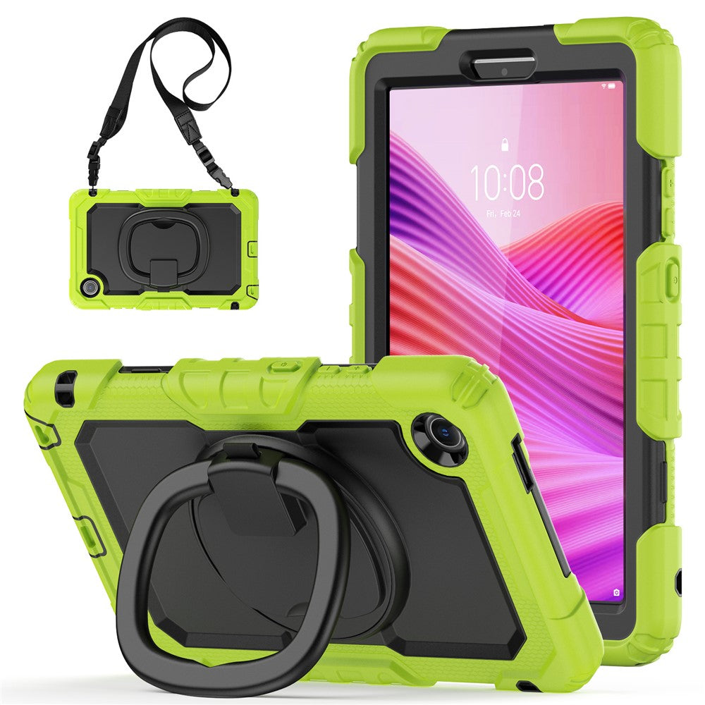 For Lenovo Tab K9 TB305FU Kickstand Case PC + Silicone Tablet Cover with Shoulder Strap - Yellowgreen
