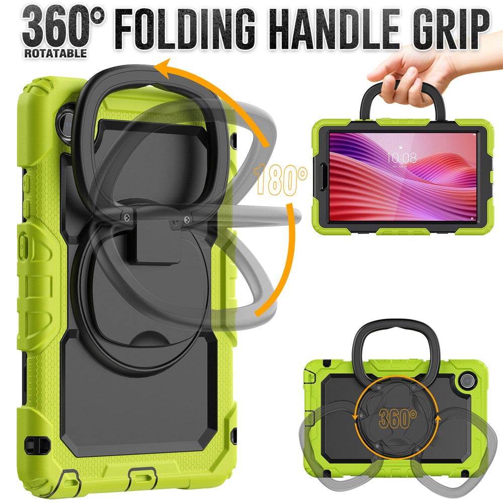 For Lenovo Tab K9 TB305FU Kickstand Case PC + Silicone Tablet Cover with Shoulder Strap - Yellowgreen