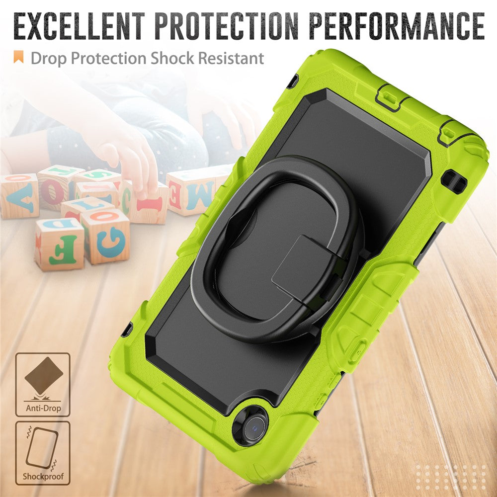 For Lenovo Tab K9 TB305FU Kickstand Case PC + Silicone Tablet Cover with Shoulder Strap - Yellowgreen