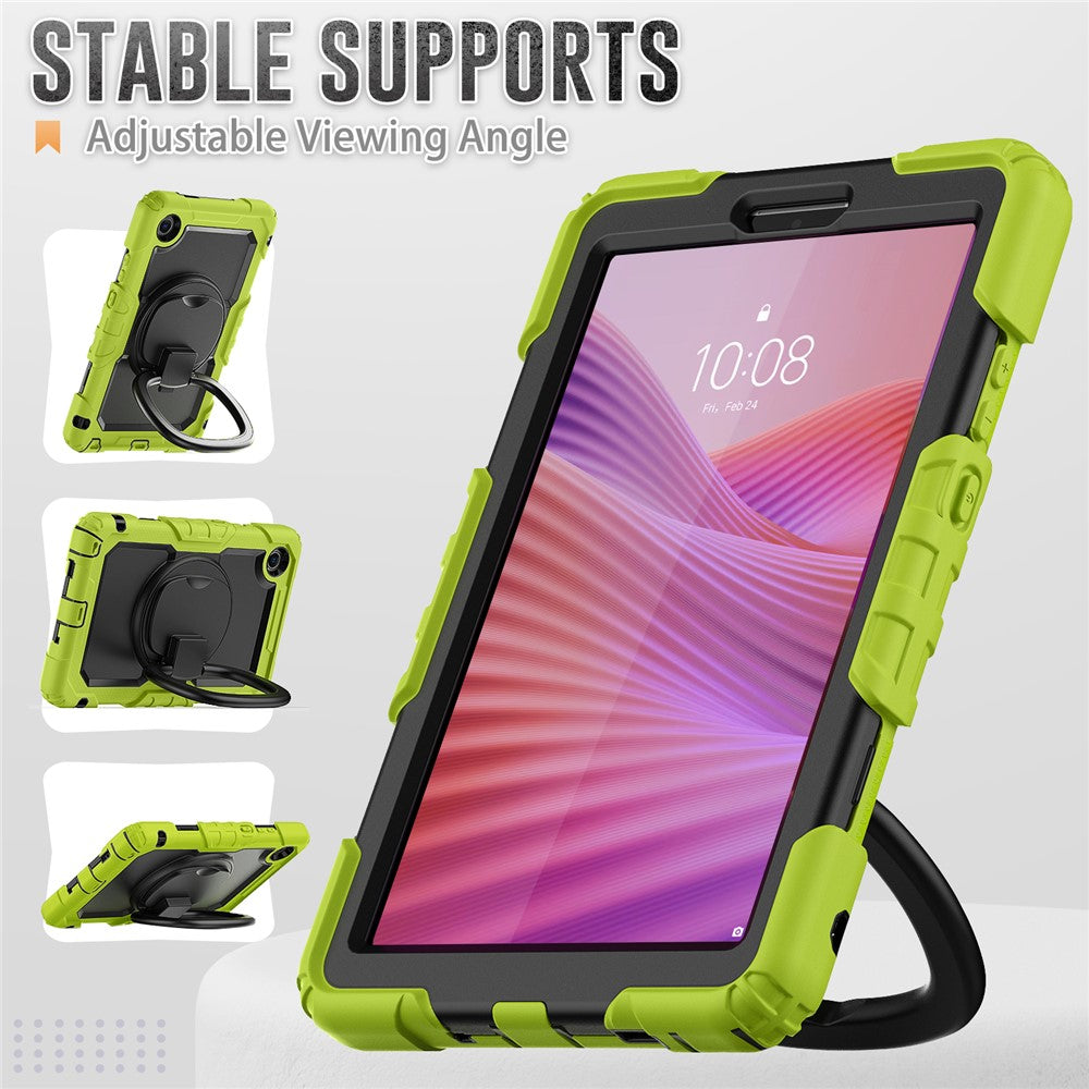 For Lenovo Tab K9 TB305FU Kickstand Case PC + Silicone Tablet Cover with Shoulder Strap - Yellowgreen