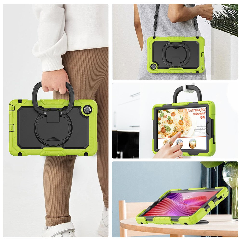 For Lenovo Tab K9 TB305FU Kickstand Case PC + Silicone Tablet Cover with Shoulder Strap - Yellowgreen