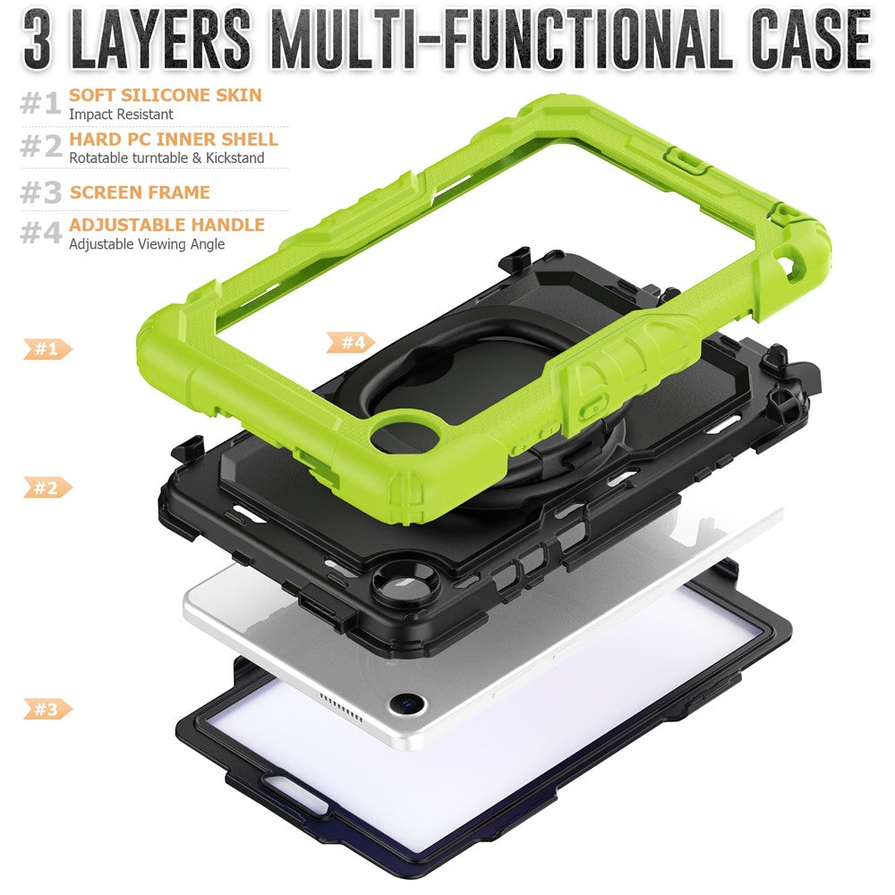 For Lenovo Tab K9 TB305FU Kickstand Case PC + Silicone Tablet Cover with Shoulder Strap - Yellowgreen