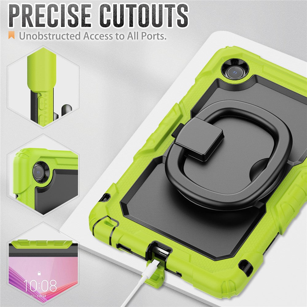 For Lenovo Tab K9 TB305FU Kickstand Case PC + Silicone Tablet Cover with Shoulder Strap - Yellowgreen