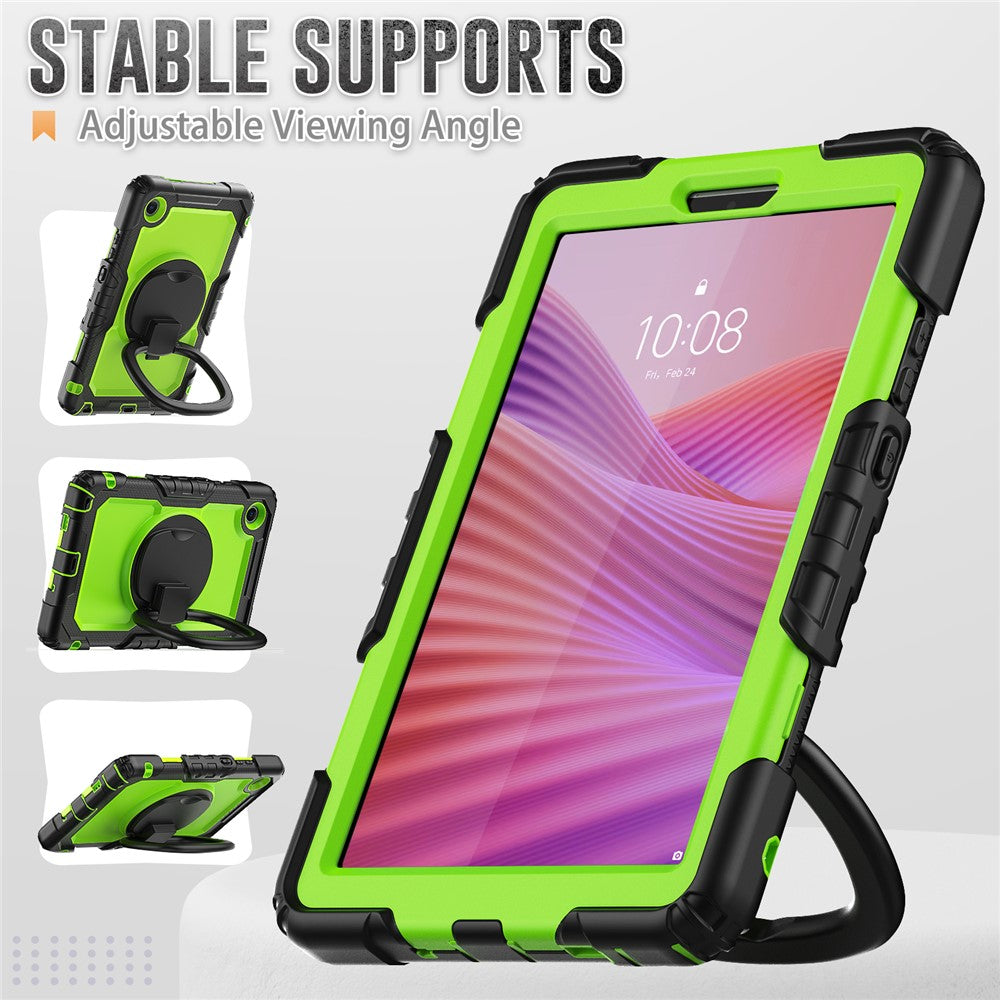 For Lenovo Tab K9 TB305FU Kickstand Case PC + Silicone Tablet Cover with Shoulder Strap - Black / Yellowgreen