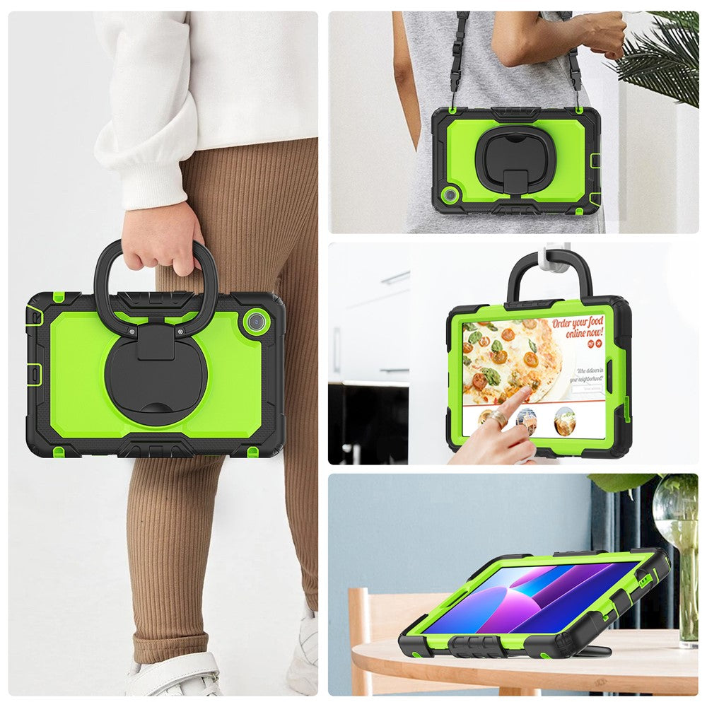 For Lenovo Tab K9 TB305FU Kickstand Case PC + Silicone Tablet Cover with Shoulder Strap - Black / Yellowgreen