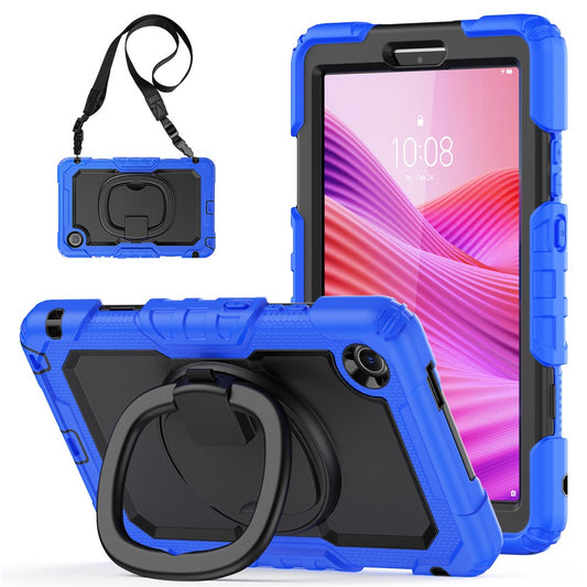 For Lenovo Tab K9 TB305FU Kickstand Case PC + Silicone Tablet Cover with Shoulder Strap - Dark Blue