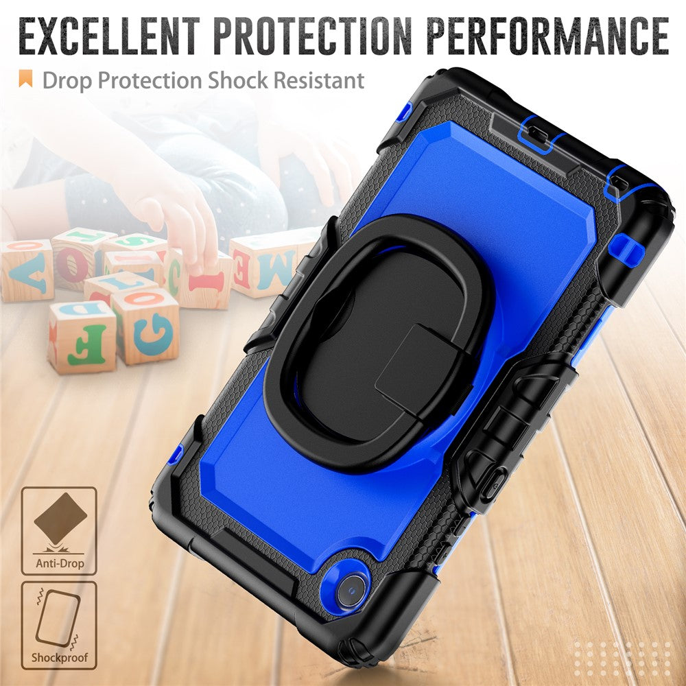 For Lenovo Tab K9 TB305FU Kickstand Case PC + Silicone Tablet Cover with Shoulder Strap - Black / Dark Blue