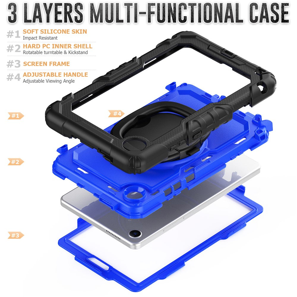 For Lenovo Tab K9 TB305FU Kickstand Case PC + Silicone Tablet Cover with Shoulder Strap - Black / Dark Blue