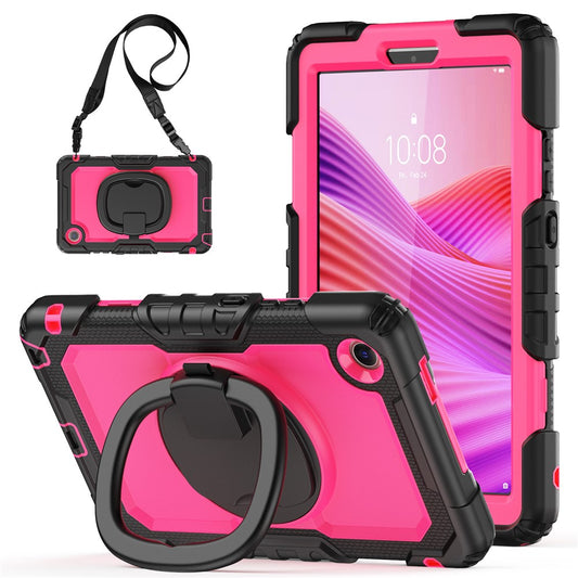 For Lenovo Tab K9 TB305FU Kickstand Case PC + Silicone Tablet Cover with Shoulder Strap - Black / Rose
