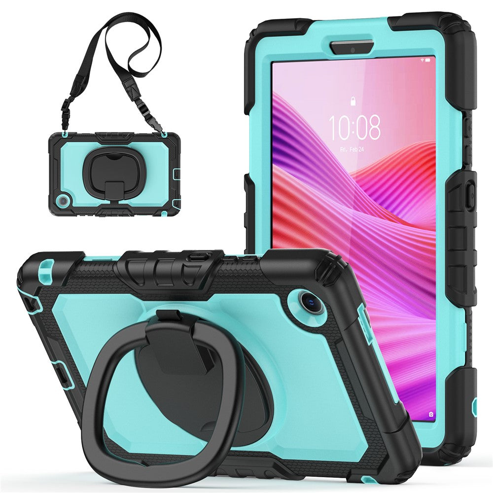 For Lenovo Tab K9 TB305FU Kickstand Case PC + Silicone Tablet Cover with Shoulder Strap - Black / Baby Blue