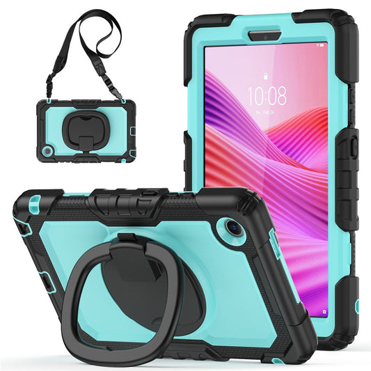For Lenovo Tab K9 TB305FU Kickstand Case PC + Silicone Tablet Cover with Shoulder Strap - Black / Baby Blue