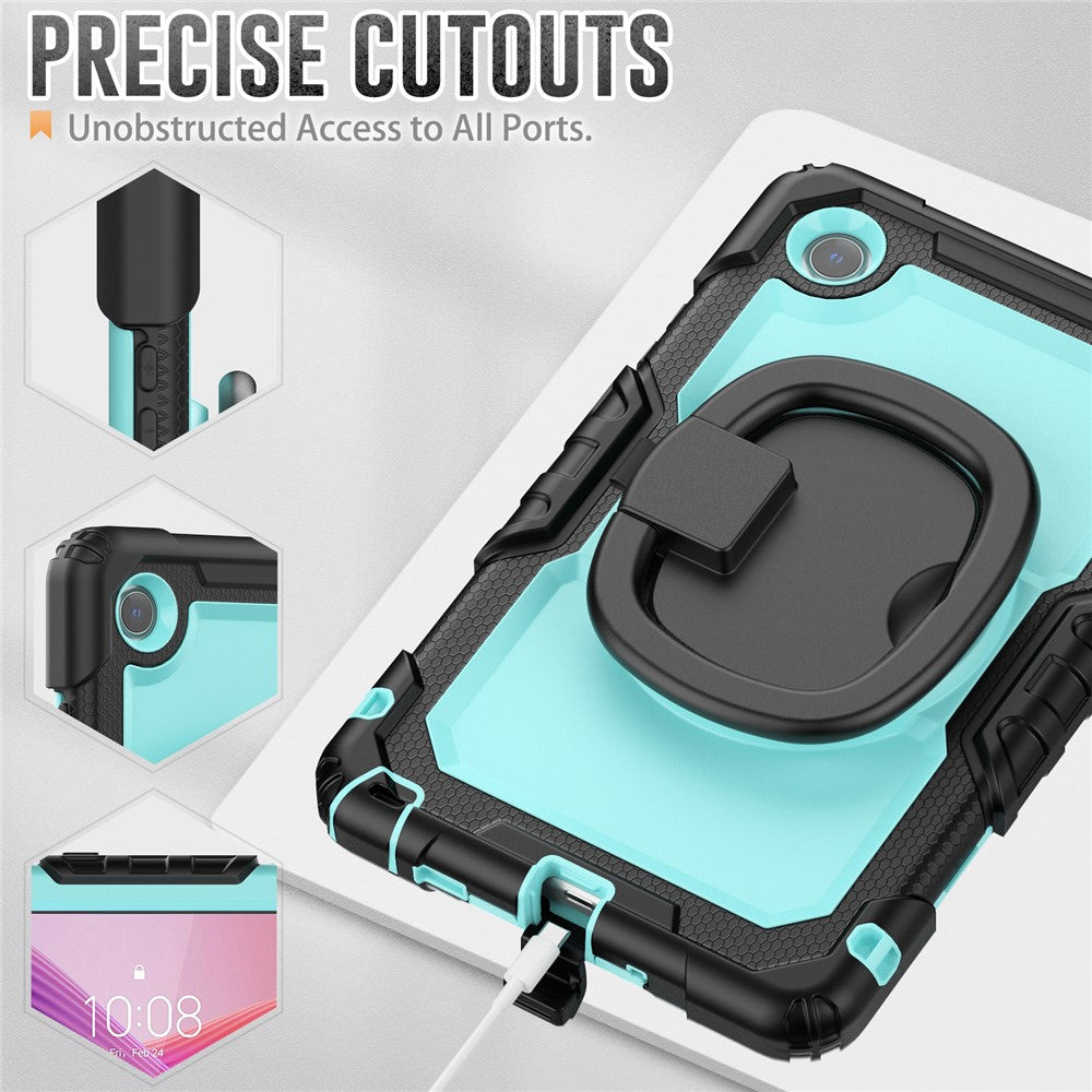 For Lenovo Tab K9 TB305FU Kickstand Case PC + Silicone Tablet Cover with Shoulder Strap - Black / Baby Blue