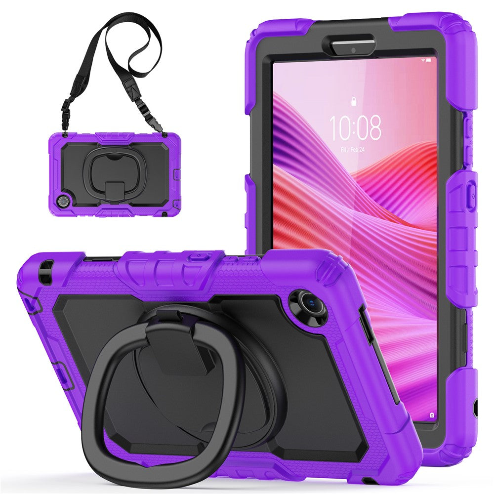 For Lenovo Tab K9 TB305FU Kickstand Case PC + Silicone Tablet Cover with Shoulder Strap - Purple
