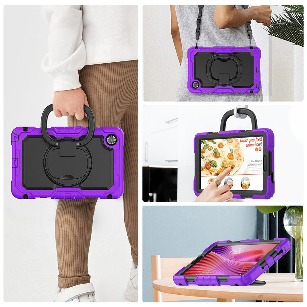 For Lenovo Tab K9 TB305FU Kickstand Case PC + Silicone Tablet Cover with Shoulder Strap - Purple