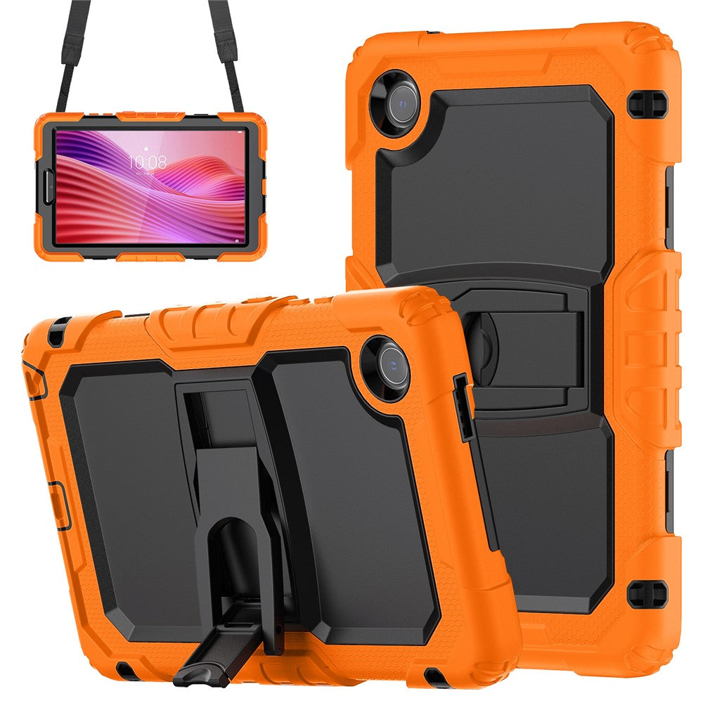For Lenovo Tab K9 TB305FU Case with Shoulder Strap Kickstand PC + Silicone Shockproof Tablet Cover - Orange