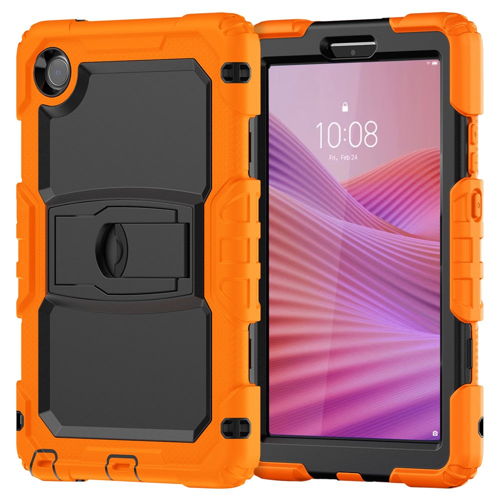 For Lenovo Tab K9 TB305FU Case with Shoulder Strap Kickstand PC + Silicone Shockproof Tablet Cover - Orange