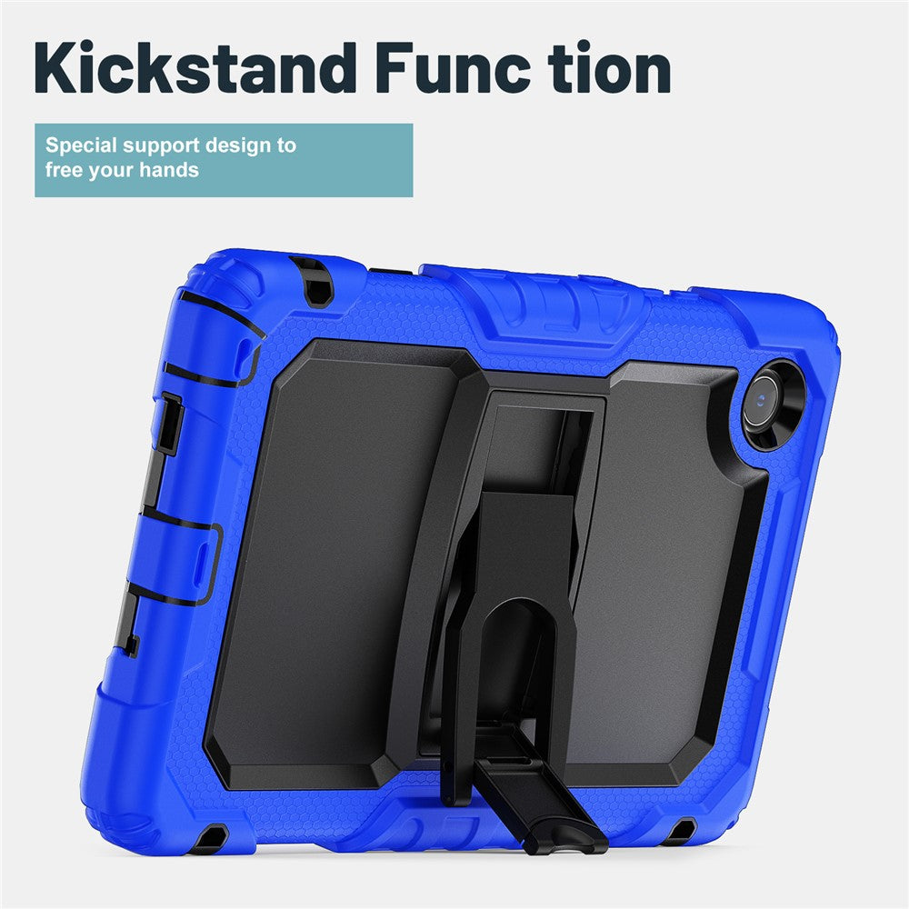 For Lenovo Tab K9 TB305FU Case with Shoulder Strap Kickstand PC + Silicone Shockproof Tablet Cover - Dark Blue