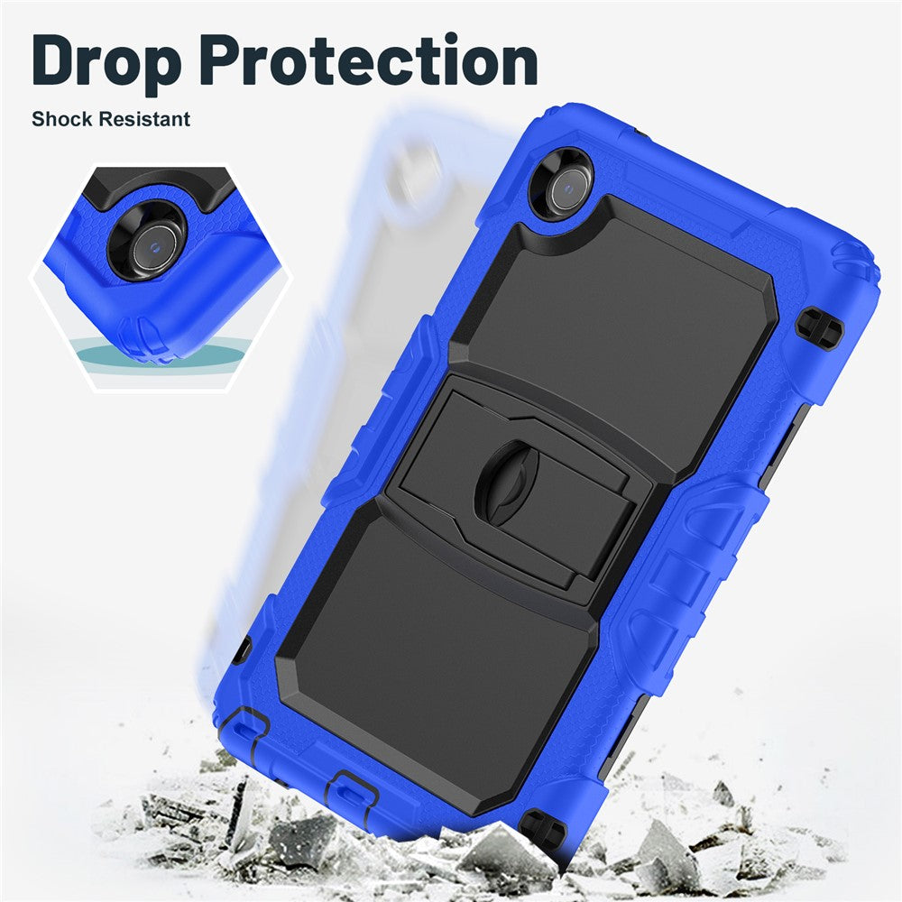 For Lenovo Tab K9 TB305FU Case with Shoulder Strap Kickstand PC + Silicone Shockproof Tablet Cover - Dark Blue