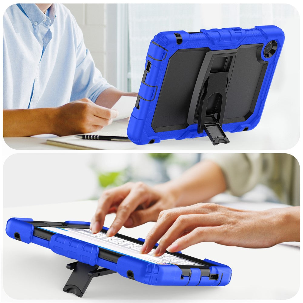 For Lenovo Tab K9 TB305FU Case with Shoulder Strap Kickstand PC + Silicone Shockproof Tablet Cover - Dark Blue