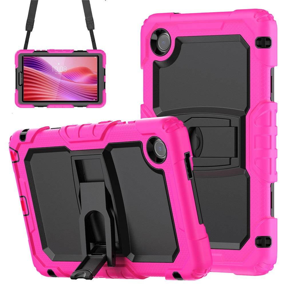 For Lenovo Tab K9 TB305FU Case with Shoulder Strap Kickstand PC + Silicone Shockproof Tablet Cover - Rose
