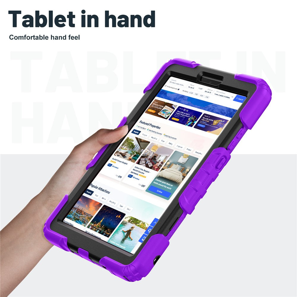 For Lenovo Tab K9 TB305FU Case with Shoulder Strap Kickstand PC + Silicone Shockproof Tablet Cover - Purple