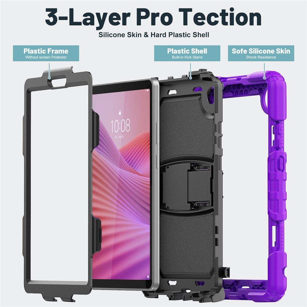 For Lenovo Tab K9 TB305FU Case with Shoulder Strap Kickstand PC + Silicone Shockproof Tablet Cover - Purple