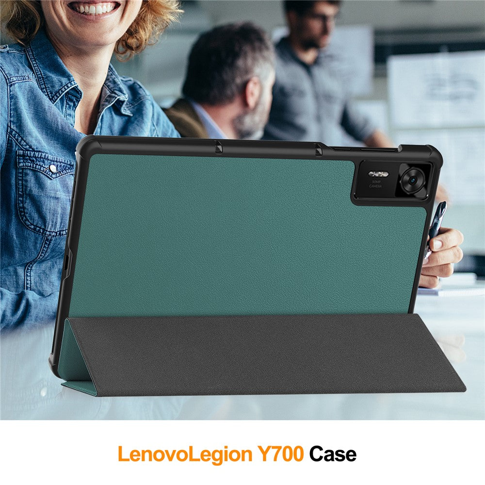 For Lenovo Legion Y700 Gen 4 Case Anti-Drop Leather Stand Tablet Cover - Blackish Green