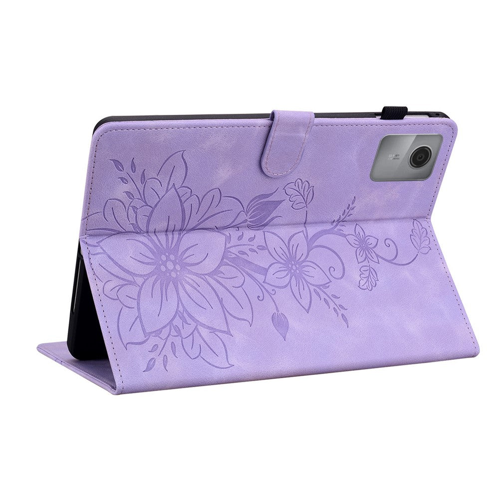 For Lenovo Idea Tab (TB336ZU  /  TB336FU)  /  Xiaoxin Pad 11 2025 Case Lily Flower Imprint Card Slots Leather Tablet Cover - Purple