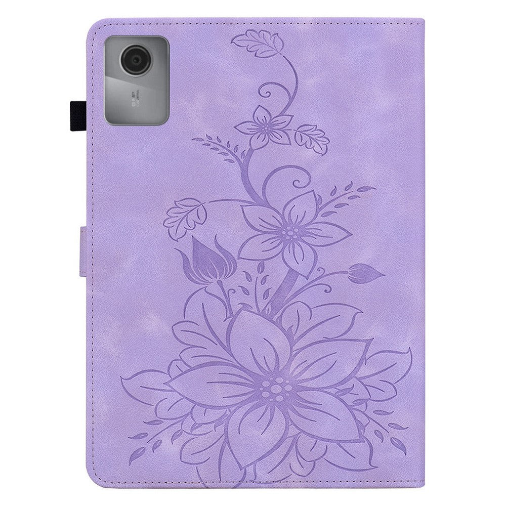 For Lenovo Idea Tab (TB336ZU  /  TB336FU)  /  Xiaoxin Pad 11 2025 Case Lily Flower Imprint Card Slots Leather Tablet Cover - Purple