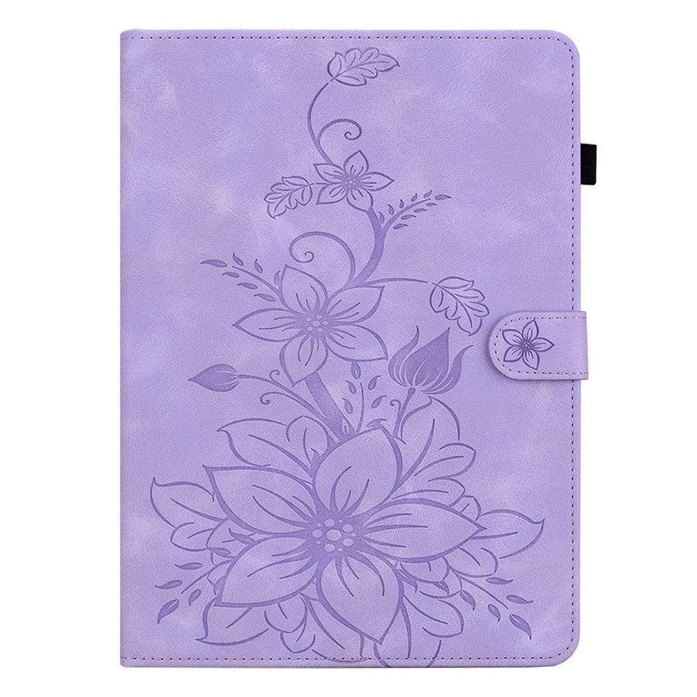 For Lenovo Idea Tab (TB336ZU  /  TB336FU)  /  Xiaoxin Pad 11 2025 Case Lily Flower Imprint Card Slots Leather Tablet Cover - Purple