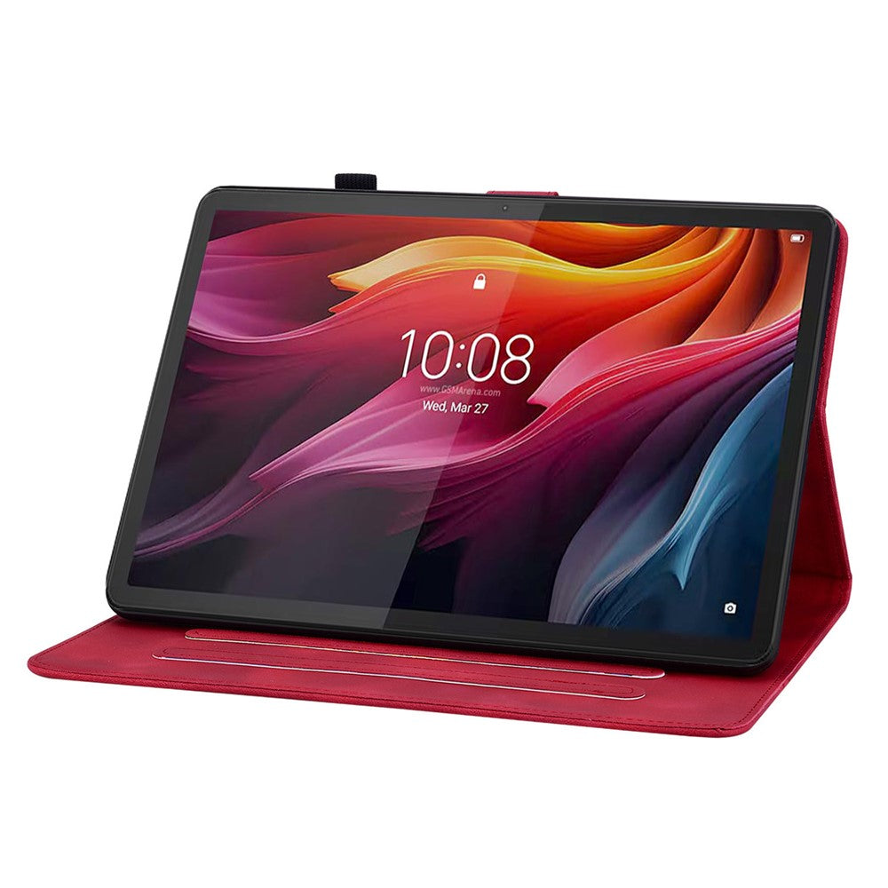 For Lenovo Idea Tab (TB336ZU  /  TB336FU)  /  Xiaoxin Pad 11 2025 Case Lily Flower Imprint Card Slots Leather Tablet Cover - Red