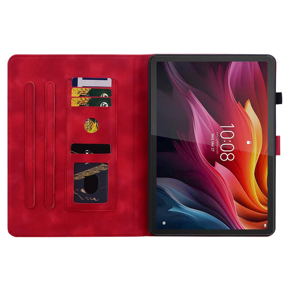For Lenovo Idea Tab (TB336ZU  /  TB336FU)  /  Xiaoxin Pad 11 2025 Case Lily Flower Imprint Card Slots Leather Tablet Cover - Red