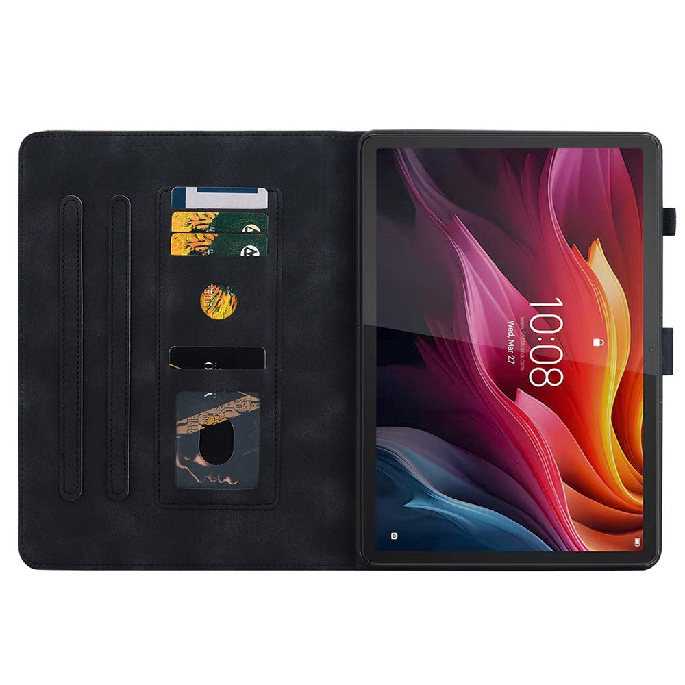 For Lenovo Idea Tab (TB336ZU  /  TB336FU)  /  Xiaoxin Pad 11 2025 Case Lily Flower Imprint Card Slots Leather Tablet Cover - Black