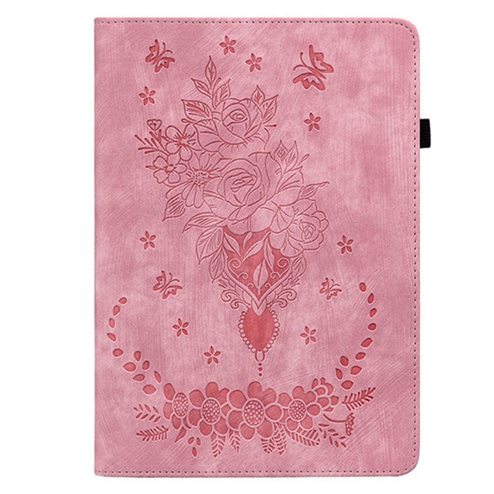 For Lenovo Idea Tab (TB336ZU / TB336FU)  /  Xiaoxin Pad 11 2025 Case Card Holder Anti-Scratch Leather Cover Rose Flower Imprint - Pink