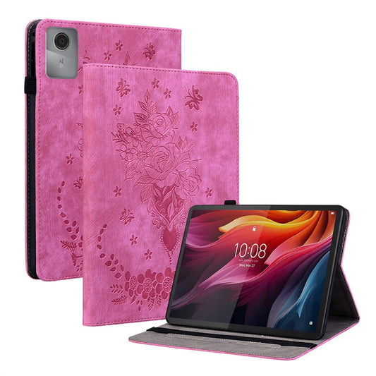 For Lenovo Idea Tab (TB336ZU / TB336FU)  /  Xiaoxin Pad 11 2025 Case Card Holder Anti-Scratch Leather Cover Rose Flower Imprint - Rose