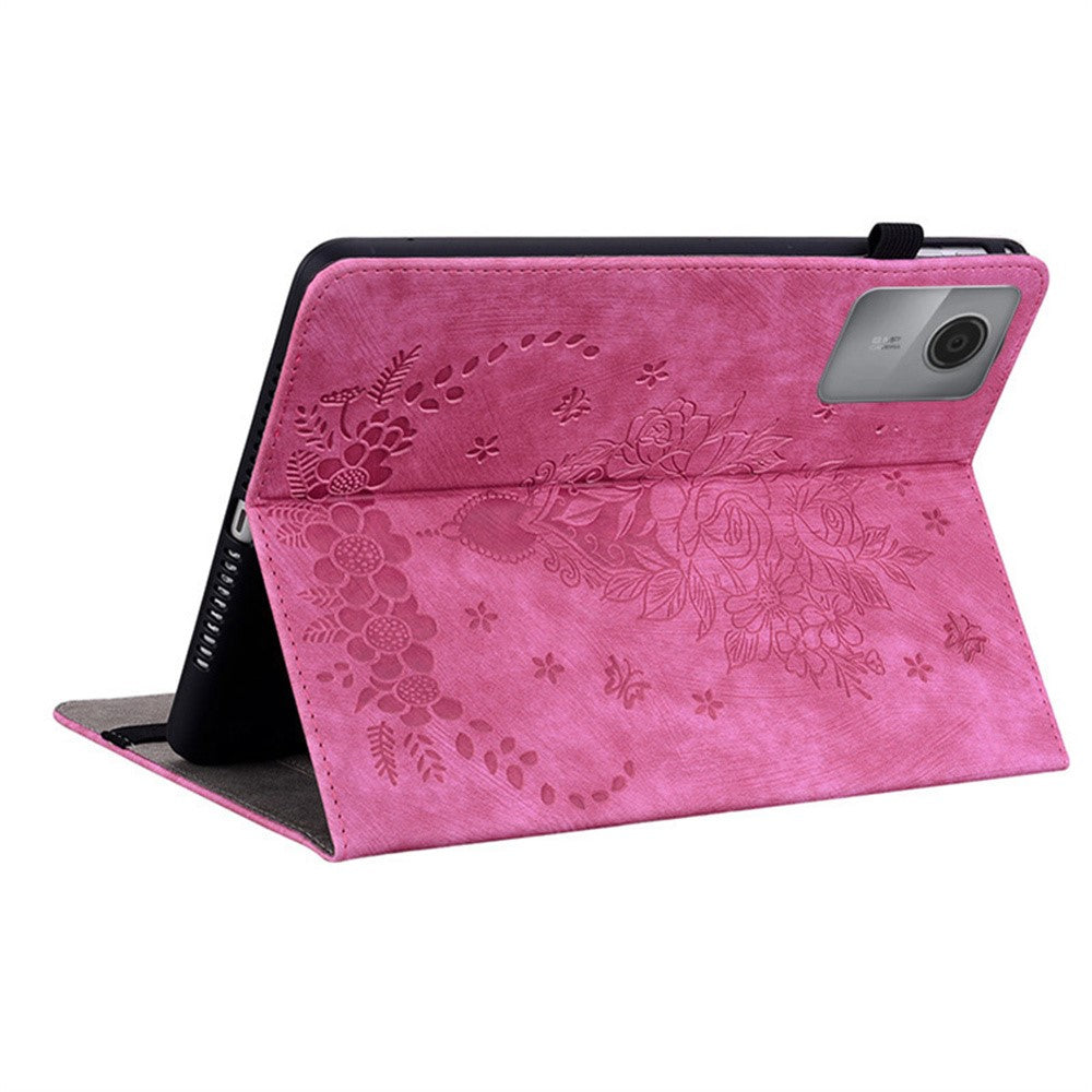 For Lenovo Idea Tab (TB336ZU / TB336FU)  /  Xiaoxin Pad 11 2025 Case Card Holder Anti-Scratch Leather Cover Rose Flower Imprint - Rose